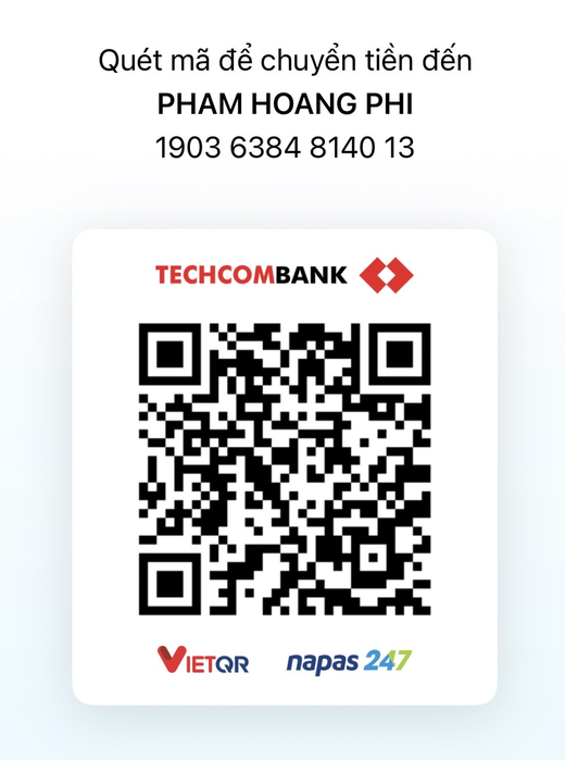 VietQR code for a coffee, Techcombank, Pham Hoang Phi